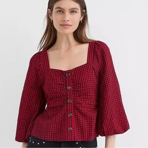 LOFT Red and Black Checkered Blouse